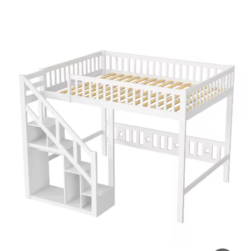 Kinderhoogbed met trap en opbergruimte – massief hout – 90×200 cm / 140×200 cm