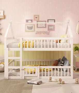 Stapelbed 140x200 cm met trap en deur, huisbedframe