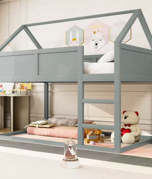 Laag stapelbed 90x200 cm met trap – massief houten kinderbed