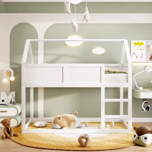 Laag stapelbed 90x200 cm met trap – massief houten kinderbed