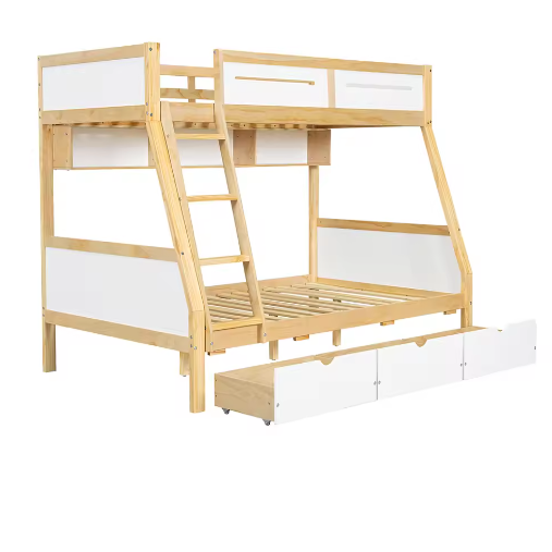 Kinderstapelbed met 3 lades, vierzijdig hek en trap – 90x200 cm en 120x200 cm