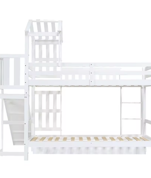 Kinderstapelbed met Glijbaan en Grote Lade – 90x200 cm, Massief Houten Frame
