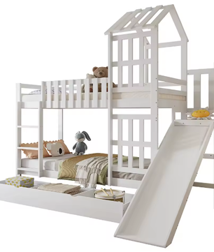 Kinderstapelbed met Glijbaan en Grote Lade – 90x200 cm, Massief Houten Frame