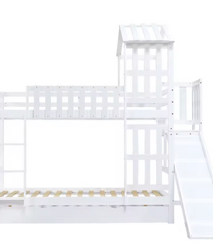 Kinderstapelbed met Glijbaan en Grote Lade – 90x200 cm, Massief Houten Frame