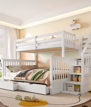 Moderne Stapelbedden 90x200 + 140x200 cm – Lades, Opbergruimte en Kinderbed