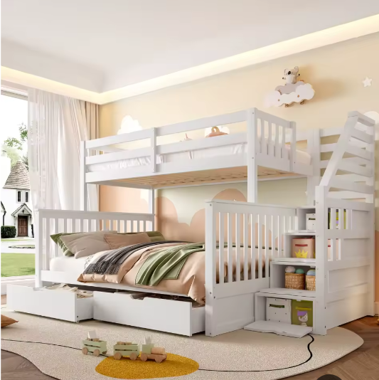 Moderne Stapelbedden 90x200 + 140x200 cm – Lades, Opbergruimte en Kinderbed