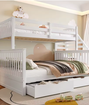 Moderne Stapelbedden 90x200 + 140x200 cm – Lades, Opbergruimte en Kinderbed