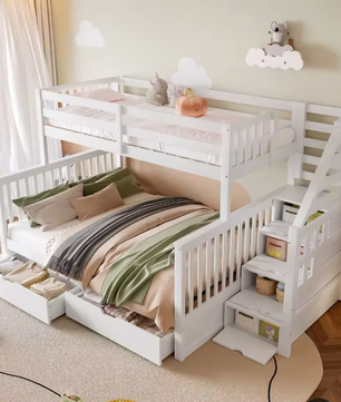 Moderne Stapelbedden 90x200 + 140x200 cm – Lades, Opbergruimte en Kinderbed