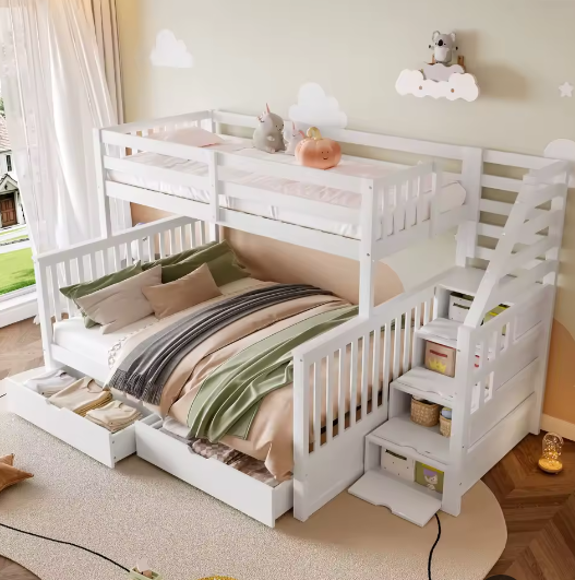 Moderne Stapelbedden 90x200 + 140x200 cm – Lades, Opbergruimte en Kinderbed
