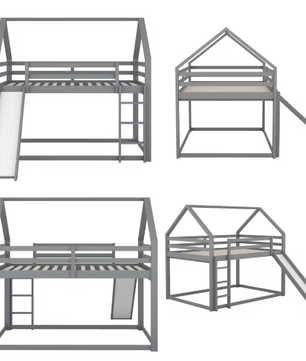 Stapelbed 140x200 cm met Glijbaan en Ladder – Houten Kinderhuisbed met Valbeveiliging