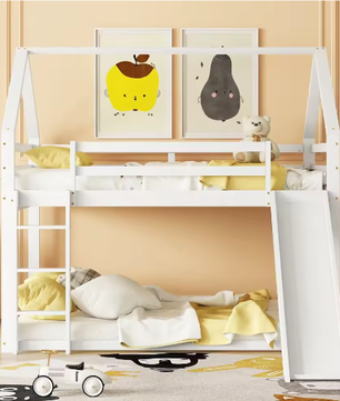 Stapelbed 140x200 cm met Glijbaan en Ladder – Houten Kinderhuisbed met Valbeveiliging