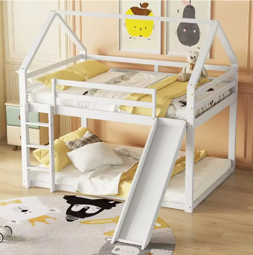 Stapelbed 140x200 cm met Glijbaan en Ladder – Houten Kinderhuisbed met Valbeveiliging