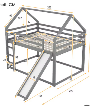 Stapelbed 140x200 cm met Glijbaan en Ladder – Houten Kinderhuisbed met Valbeveiliging