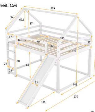 Stapelbed 140x200 cm met Glijbaan en Ladder – Houten Kinderhuisbed met Valbeveiliging