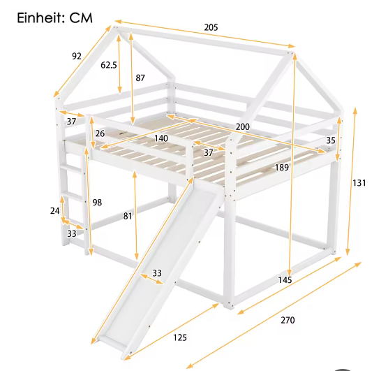 Stapelbed 140x200 cm met Glijbaan en Ladder – Houten Kinderhuisbed met Valbeveiliging