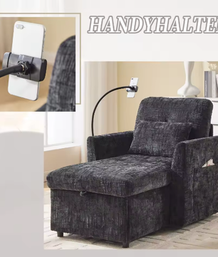 Multifunctionele Loungebank met Opklapbare Rugleuning en Telefoonhouder – Chenille Vrijetijdsstoel voor Woon- en Slaapkamer