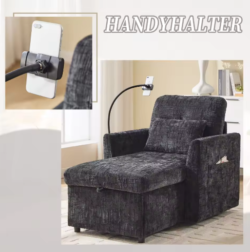 Multifunctionele Loungebank met Opklapbare Rugleuning en Telefoonhouder – Chenille Vrijetijdsstoel voor Woon- en Slaapkamer