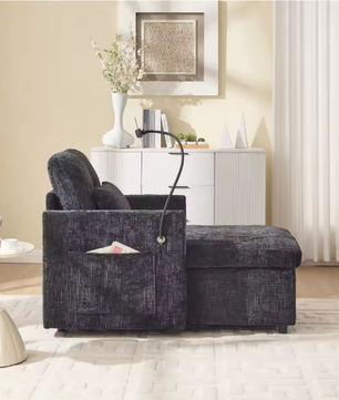 Multifunctionele Loungebank met Opklapbare Rugleuning en Telefoonhouder – Chenille Vrijetijdsstoel voor Woon- en Slaapkamer