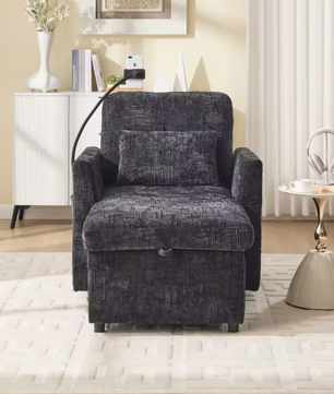 Multifunctionele Loungebank met Opklapbare Rugleuning en Telefoonhouder – Chenille Vrijetijdsstoel voor Woon- en Slaapkamer