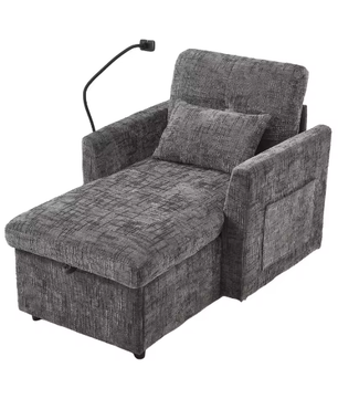 Multifunctionele Loungebank met Opklapbare Rugleuning en Telefoonhouder – Chenille Vrijetijdsstoel voor Woon- en Slaapkamer
