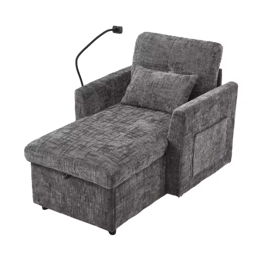 Multifunctionele Loungebank met Opklapbare Rugleuning en Telefoonhouder – Chenille Vrijetijdsstoel voor Woon- en Slaapkamer