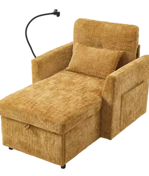 Multifunctionele Loungebank met Opklapbare Rugleuning en Telefoonhouder – Chenille Vrijetijdsstoel voor Woon- en Slaapkamer