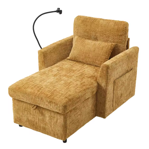 Multifunctionele Loungebank met Opklapbare Rugleuning en Telefoonhouder – Chenille Vrijetijdsstoel voor Woon- en Slaapkamer
