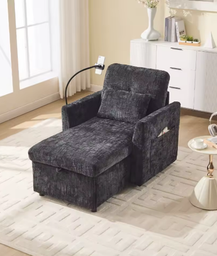 Multifunctionele Loungebank met Opklapbare Rugleuning en Telefoonhouder – Chenille Vrijetijdsstoel voor Woon- en Slaapkamer