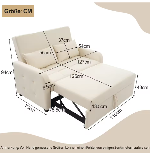 Multifunctionele Opklapbare Slaapbank met Verstelbare Rugleuning – Compact en Ideaal voor Kleine Ruimtes, 180×127 cm