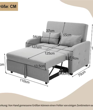 Multifunctionele Opklapbare Slaapbank met Verstelbare Rugleuning – Compact en Ideaal voor Kleine Ruimtes, 180×127 cm