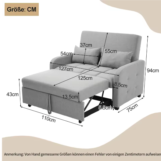 Multifunctionele Opklapbare Slaapbank met Verstelbare Rugleuning – Compact en Ideaal voor Kleine Ruimtes, 180×127 cm