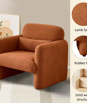 Comfortabele Enkele Fauteuil met Kussen – Zachte Lamswol Relaxstoel voor Woon- en Slaapkamer