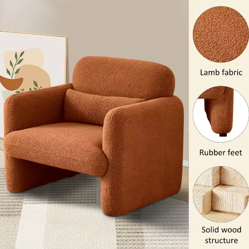 Comfortabele Enkele Fauteuil met Kussen – Zachte Lamswol Relaxstoel voor Woon- en Slaapkamer