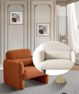 Comfortabele Enkele Fauteuil met Kussen – Zachte Lamswol Relaxstoel voor Woon- en Slaapkamer