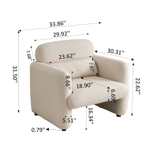 Comfortabele Enkele Fauteuil met Kussen – Zachte Lamswol Relaxstoel voor Woon- en Slaapkamer