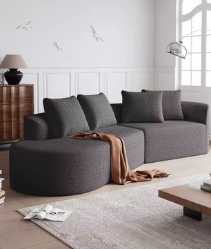 Moderne Chenille Hoekbank 4-Zits – Extra Diepe en Brede Zitting, Gebogen Wolkenbank