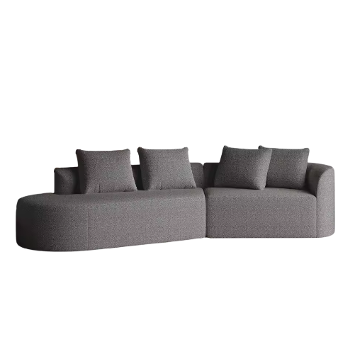 Moderne Chenille Hoekbank 4-Zits – Extra Diepe en Brede Zitting, Gebogen Wolkenbank