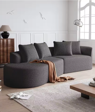 Moderne Chenille Hoekbank 4-Zits – Extra Diepe en Brede Zitting, Gebogen Wolkenbank