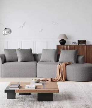 Moderne Chenille Hoekbank 4-Zits – Extra Diepe en Brede Zitting, Gebogen Wolkenbank