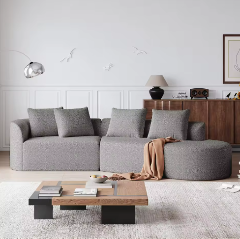 Moderne Chenille Hoekbank 4-Zits – Extra Diepe en Brede Zitting, Gebogen Wolkenbank