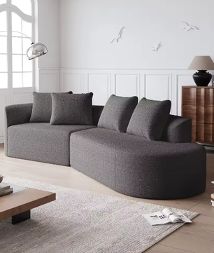 Moderne Chenille Hoekbank 4-Zits – Extra Diepe en Brede Zitting, Gebogen Wolkenbank