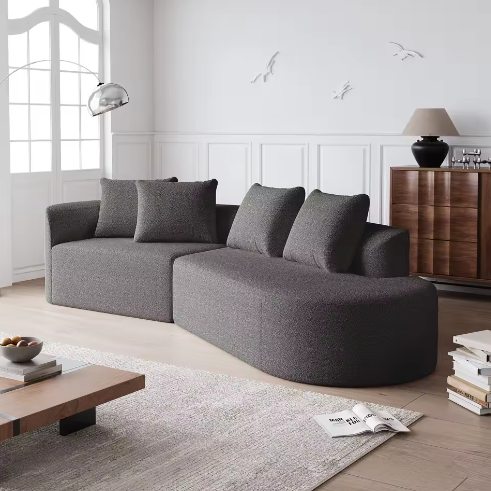 Moderne Chenille Hoekbank 4-Zits – Extra Diepe en Brede Zitting, Gebogen Wolkenbank