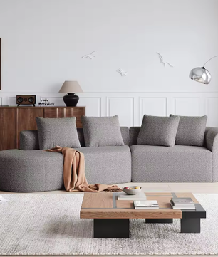 Moderne Chenille Hoekbank 4-Zits – Extra Diepe en Brede Zitting, Gebogen Wolkenbank