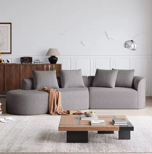 Moderne Chenille Hoekbank 4-Zits – Extra Diepe en Brede Zitting, Gebogen Wolkenbank