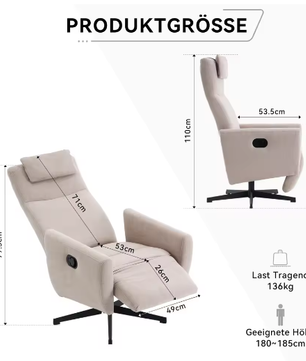 Comfortabele Draaibare Slaap- en Loungestoel – Verstelbare Rugleuning en Voetsteun