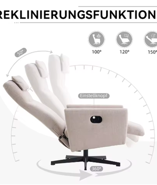 Comfortabele Draaibare Slaap- en Loungestoel – Verstelbare Rugleuning en Voetsteun