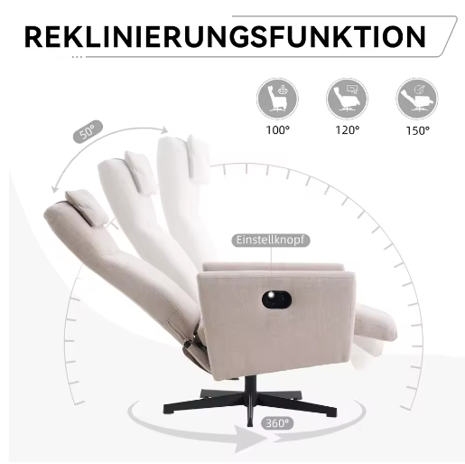 Comfortabele Draaibare Slaap- en Loungestoel – Verstelbare Rugleuning en Voetsteun