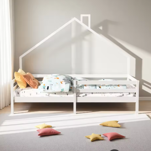Kinderbed 90×200 cm met Valbeveiliging – Houten Boomhutbed met Lattenbodem