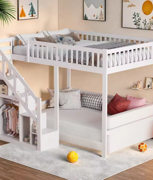 Houten Kinderbed 90×200 cm met Opbergtrap en Valbeveiliging – Massief Eenpersoonsbed
