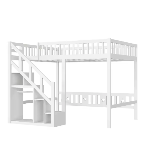 Houten Kinderbed 90×200 cm met Opbergtrap en Valbeveiliging – Massief Eenpersoonsbed